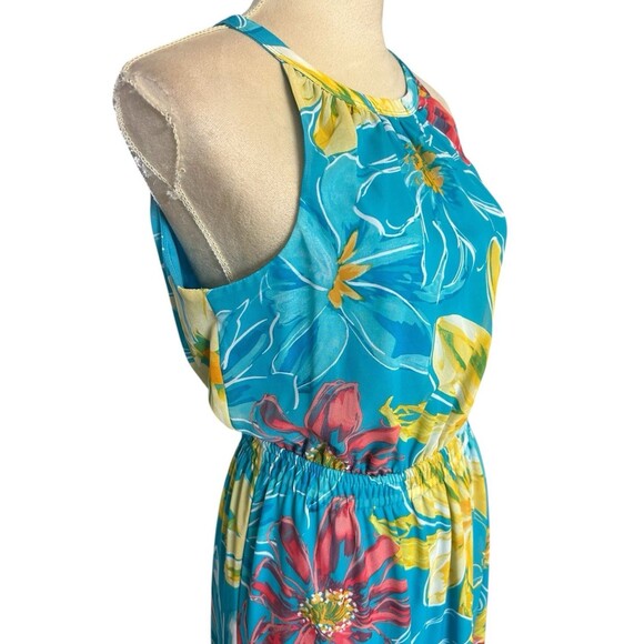Nine West Halter Neck Maxi Dress Sz 6 Aqua Multi Floral Chiffon Sleeveless Lned - Picture 4 of 11